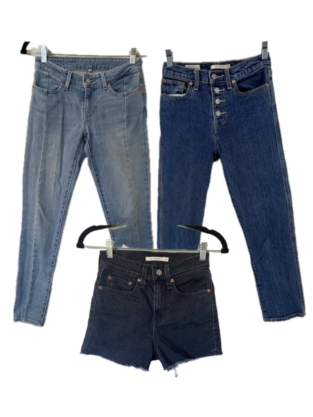 Levi's High-Rise Jeans & Black Denim Shorts Trio - Size 24
